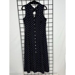 Sheri Martin Dress Womens 12 Blue White Polka Dot Sleeveless Maxi Vintage Boho